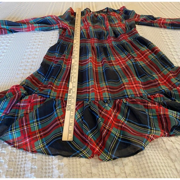 J. Crew Christmas Stewart Tartan Plaid Dress Size XL Smocked Waist Ruffle Hem - Picture 11 of 12